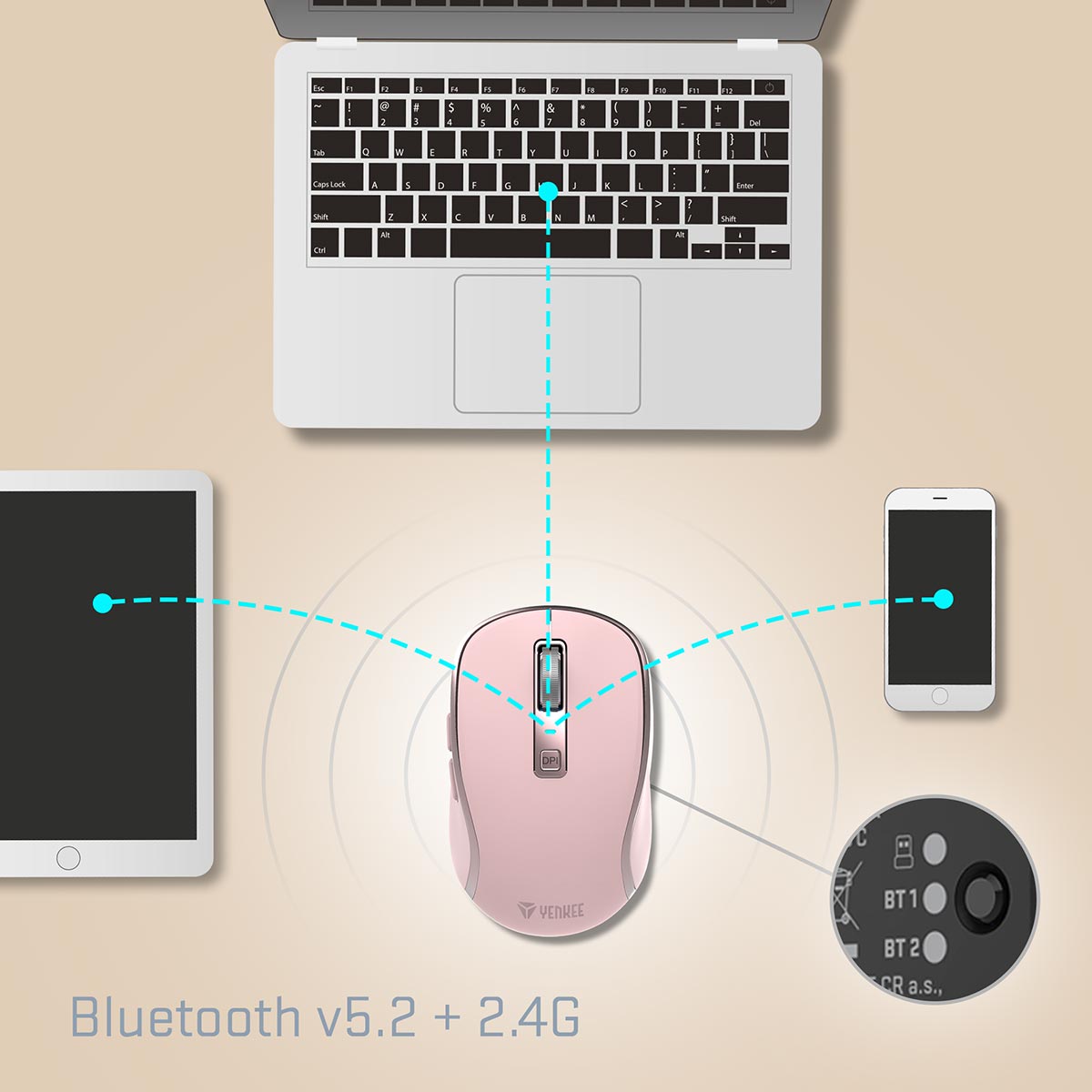 Tři bezdrátová řešení 2,4G + BT1 + BT2