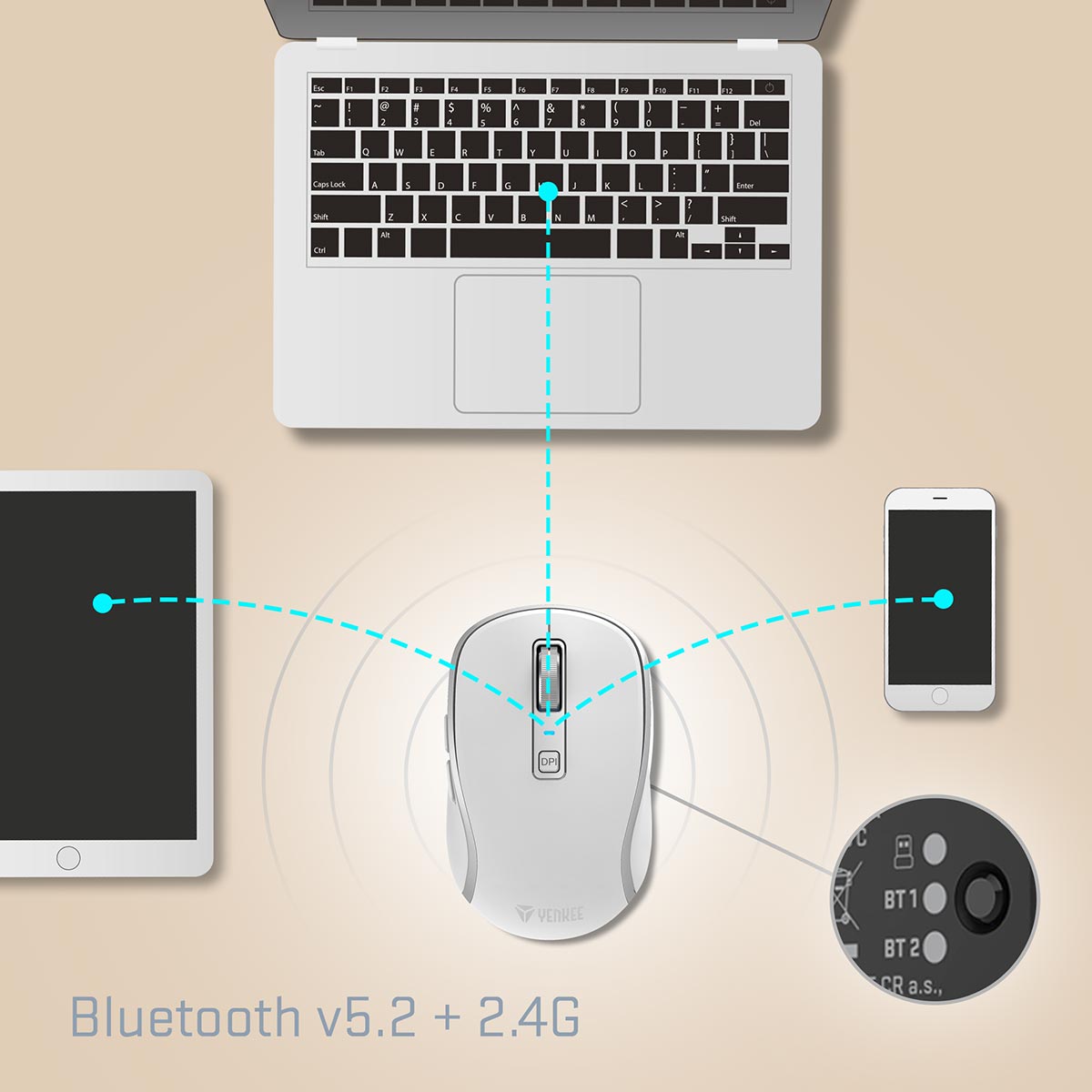 Tři bezdrátová řešení 2,4G + BT1 + BT2