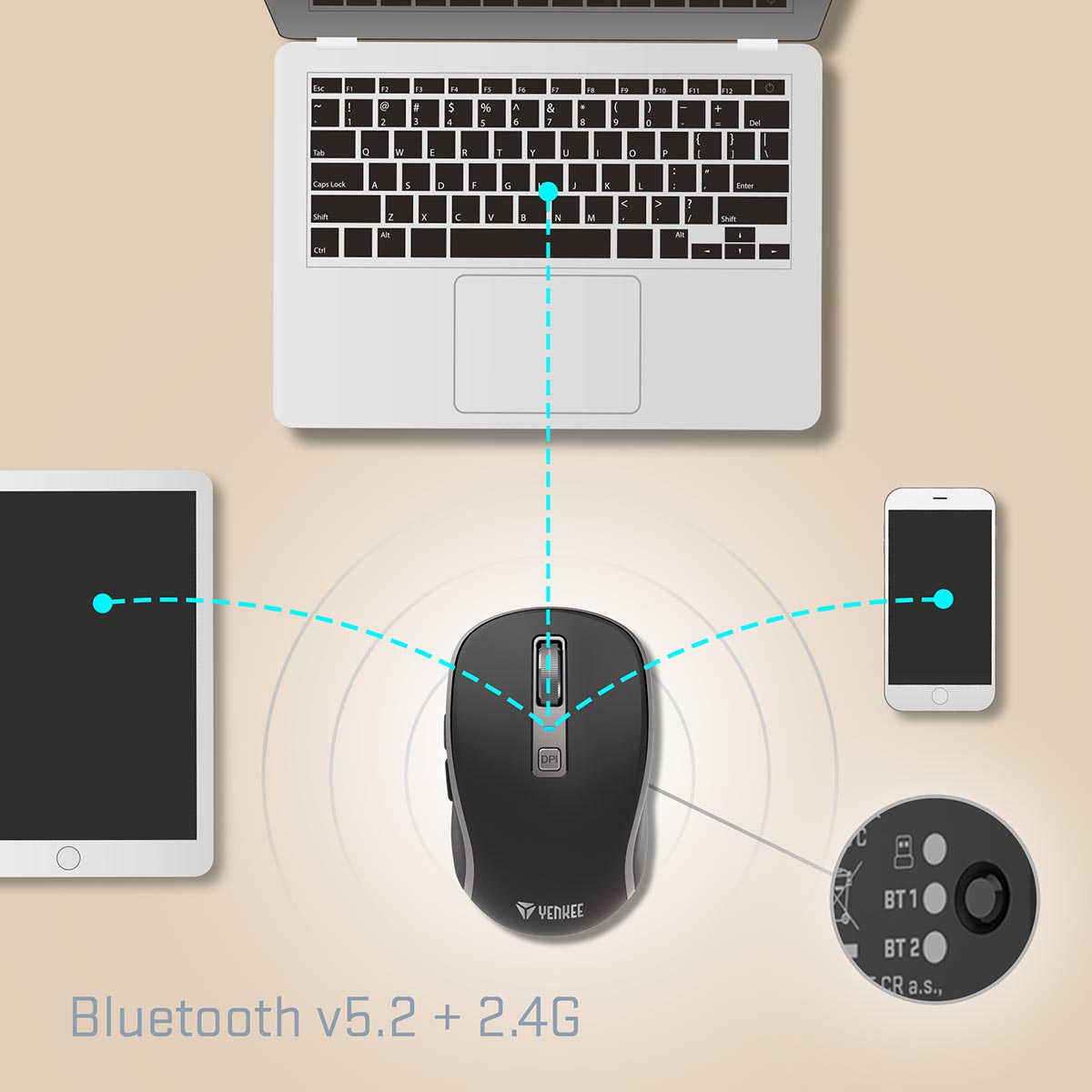 Tři bezdrátová řešení 2,4G + BT1 + BT2